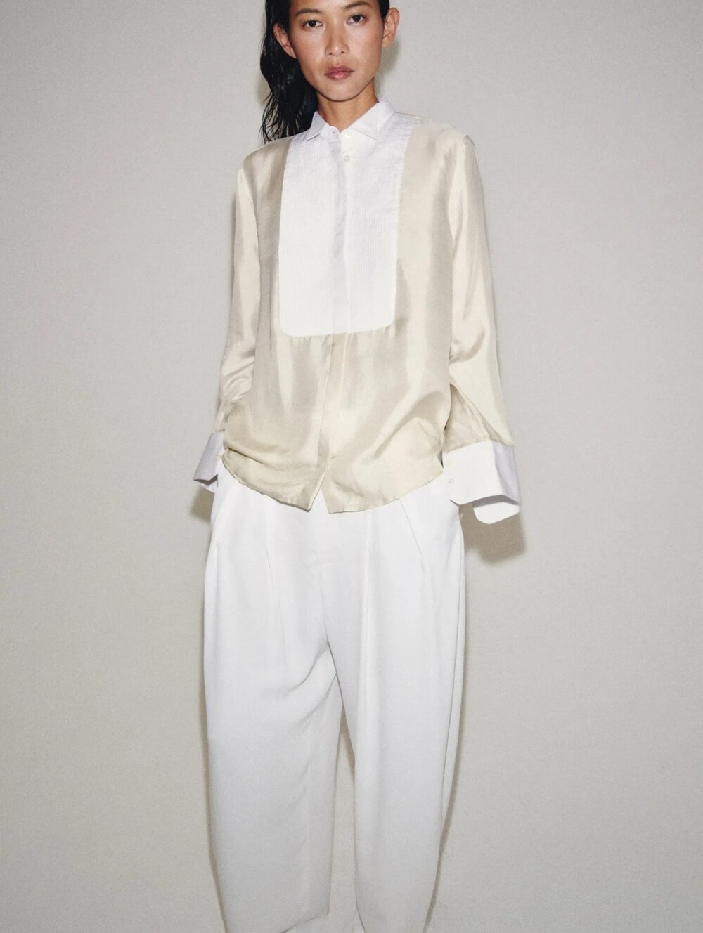 ZARA 100% SILK BIB SHIRT ZW COLLECTION